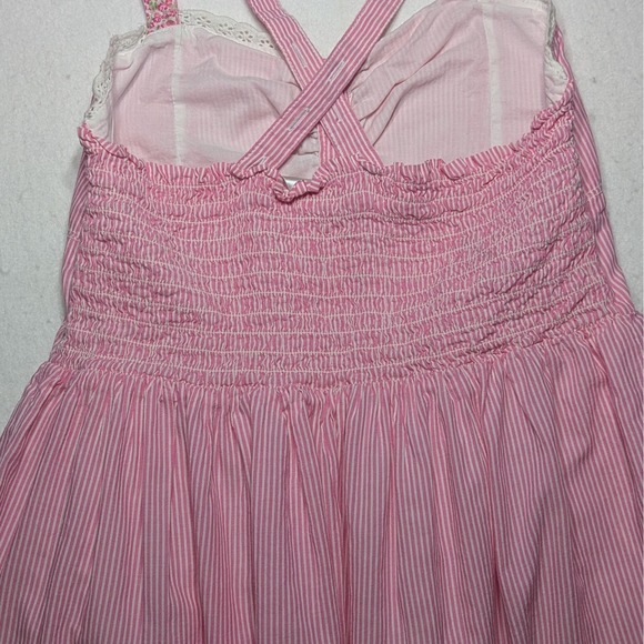 Cherokee Pink Stripe Cotton Sundress Lace Trim Button Front Size L - Picture 6 of 8